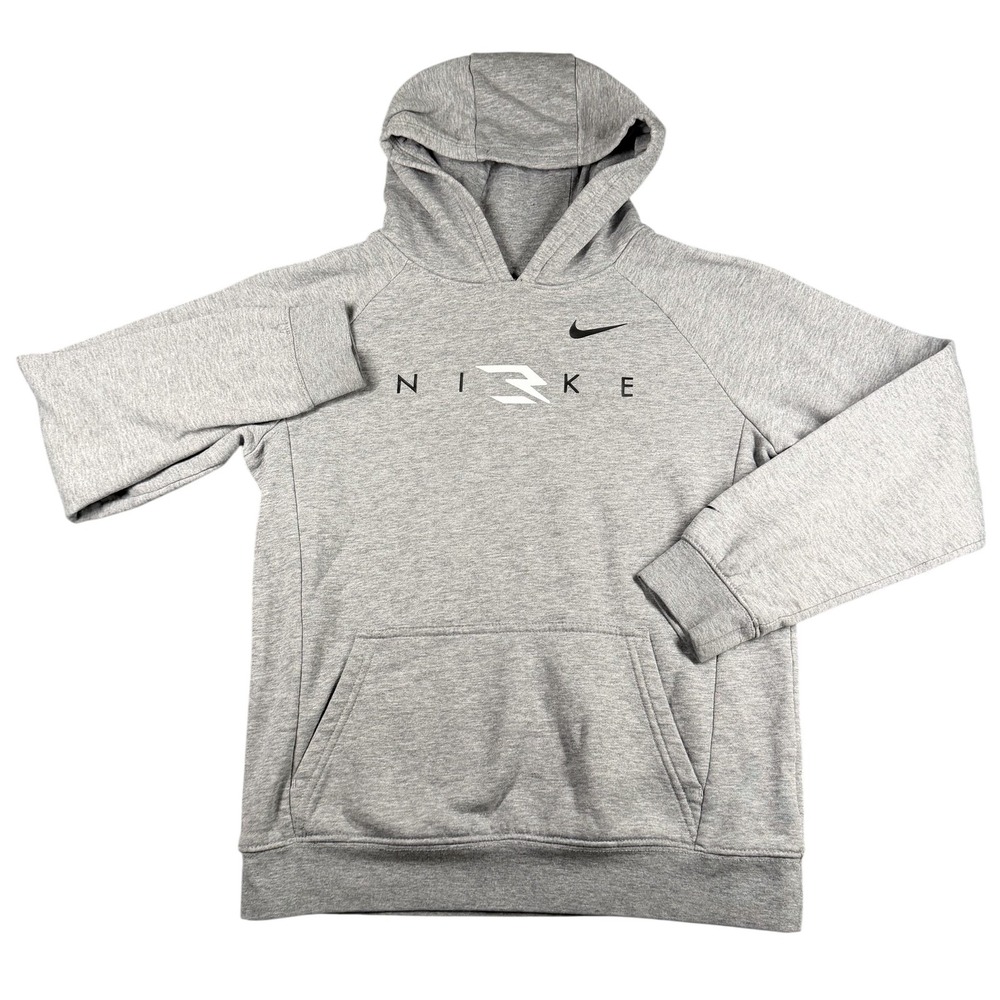 Nike Hoodie Kids Large12-13 Yrs Gray Fleece Pullover 3Brand Kangaroo Pocket Logo
